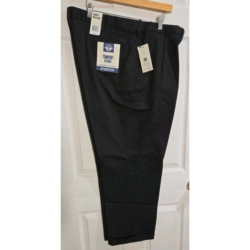 Dockers Mens Pants 42x30 Pleated Comfort Khaki Dark Charcoal Heather Cuffed NEW